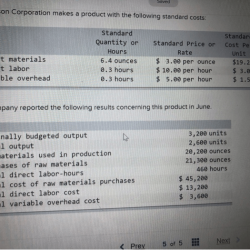 Corporation makes standard tharaldson following costs quantity solved hours direct materials per actual labor variable overhead ounces raw hour cost