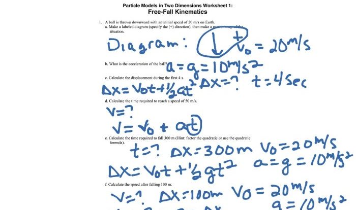 Kinematics free fall worksheet answers