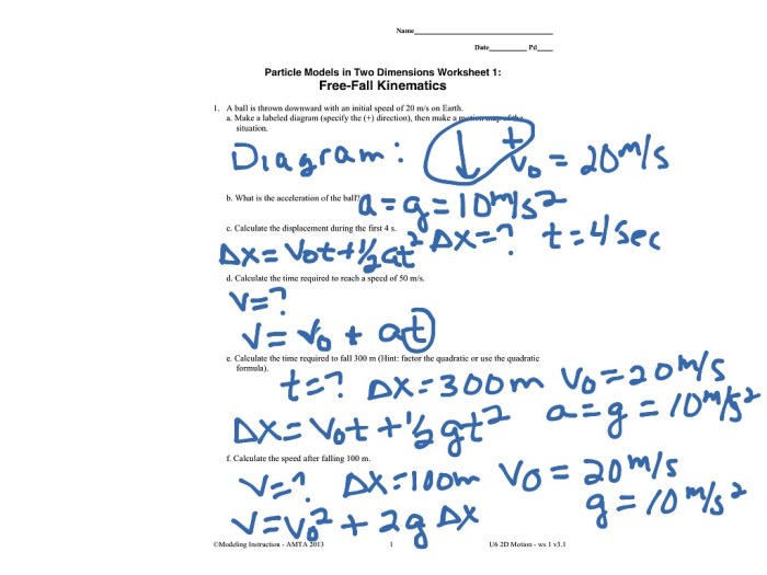 Kinematics free fall worksheet answers