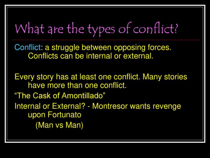 What are the conflicts in the cask of amontillado